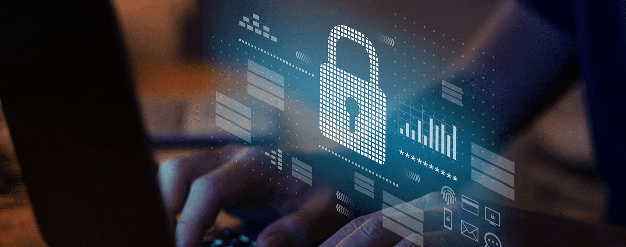 Digital lock symbolizing cybersecurity protection on a virtual interface.